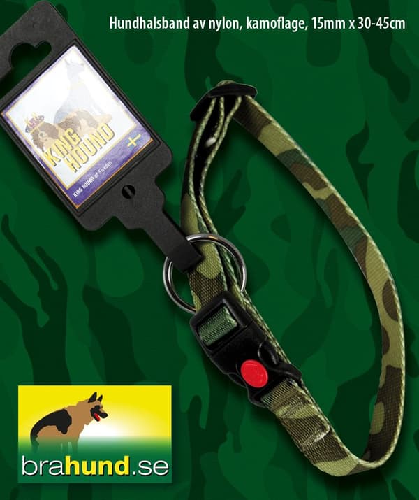 Nylonhalsband med snabb spänne, camouflage, 15mm x 30-40cm