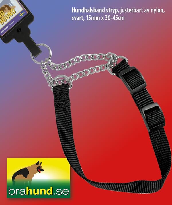 Justerbart halvstryphalsband av nylon, svart, 15mm x 30-45cm