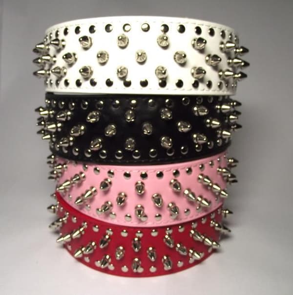 Hund halsband 2" vitt med nitar 39-47cm styling