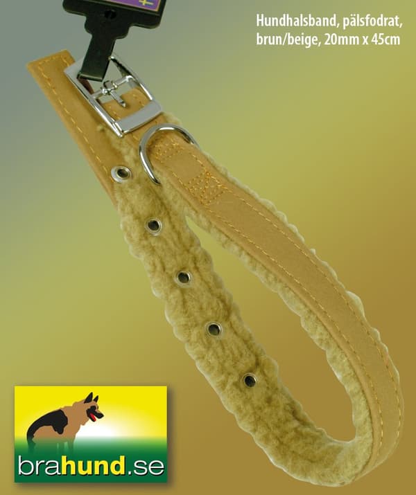 Halsband, pälsfodrade, brun/beige, 20mm x 45cm