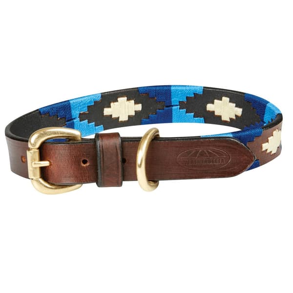 Weatherbeeta Polo Leather Dog Collar Cowdray Brown/Blue Medium