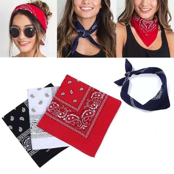 3-pak Bandana Paisley Sort, Rød, Hvid - 55x55 cm