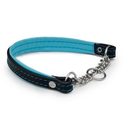 Läderhalsband Halvstryp Turkos 12x35cm
