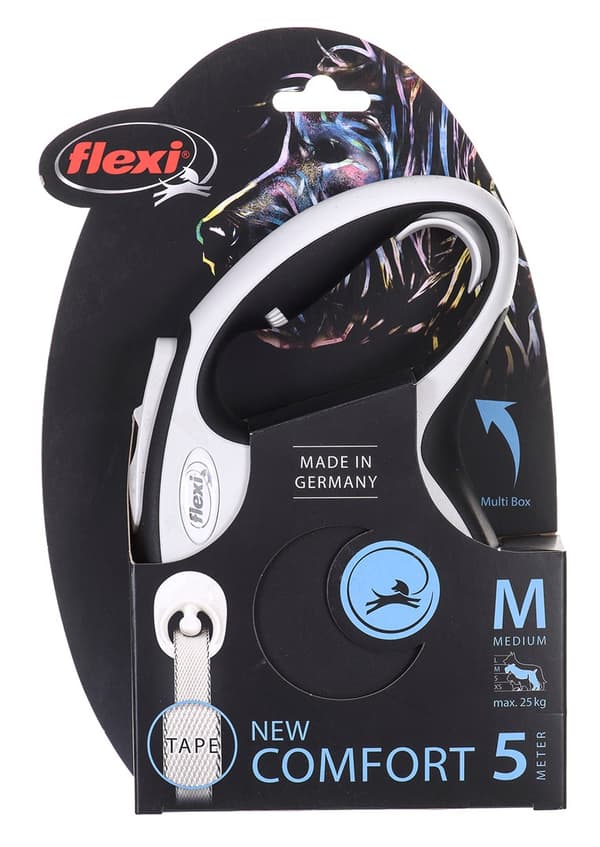 Flexi New Comfort M Tape 5 m Black Dog Optrækkelig ledning