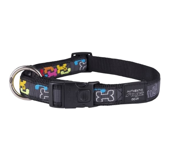 Fancy kjole ekstra stor 25 mm armed response hundehalsbånd, multi bein design, Rogz