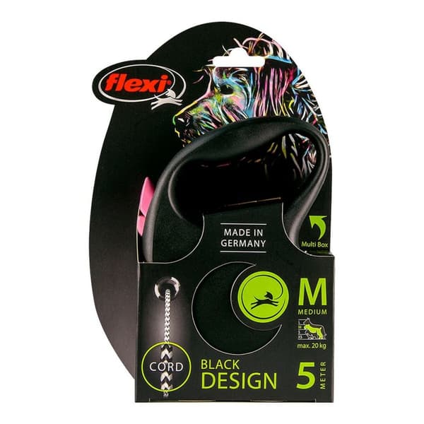DoHundkoppel Flexi BLACK DESIGN 5 m Rosa XS-storlek