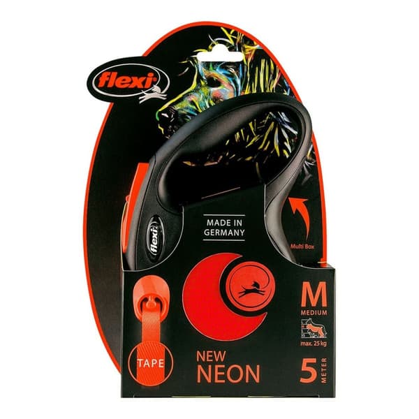Koiran talutushihna Flexi NEW NEON 5 m Oranssi Koko M