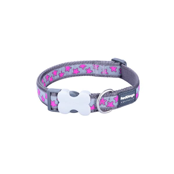 Hundehalsbånd Red Dingo STYLE HOT PINK ON COOL GREY 31-47 cm