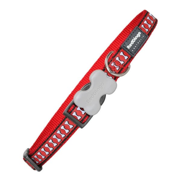 Hundehalsbånd Red Dingo Reflekterende Knogler Rød (1,5 x 24-36 cm)