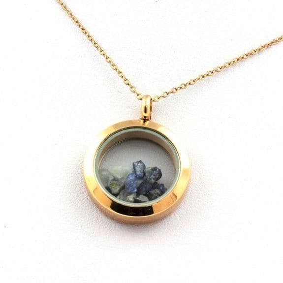 Collier - ABIJOUX - Rå benitoit - Medaillon 25 mm - Rostfritt stål - Roséguld