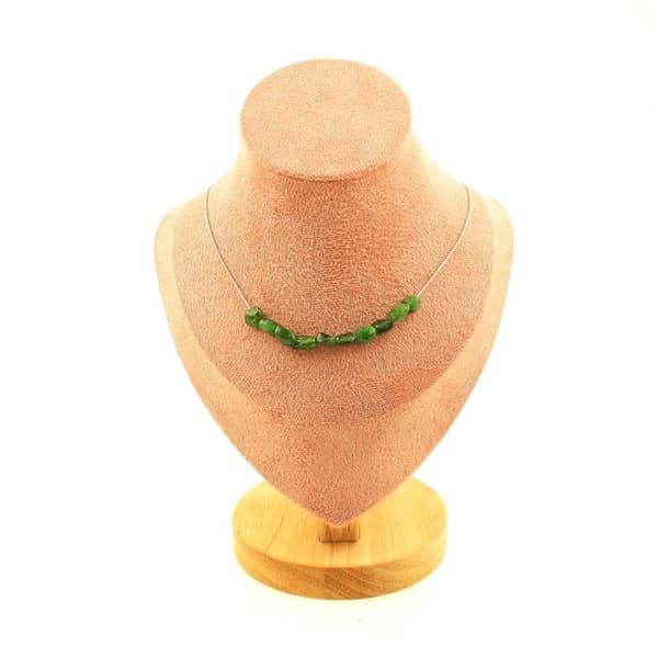 Stenar och mineraler. Halsband med 10 Diopside pärlor från Brasilien. Rostfri kedja Halsband för kvinnor, män. Anpassningsbar storlek