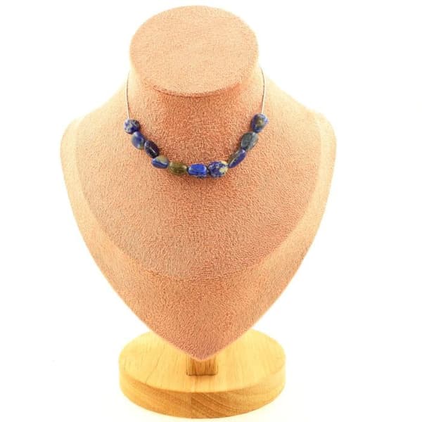 Stenar och mineraler. Halsband med 10 Lapis Lazuli pärlor från Pakistan. Rostfri kedja Halsband för kvinnor, män. Personlig storlek