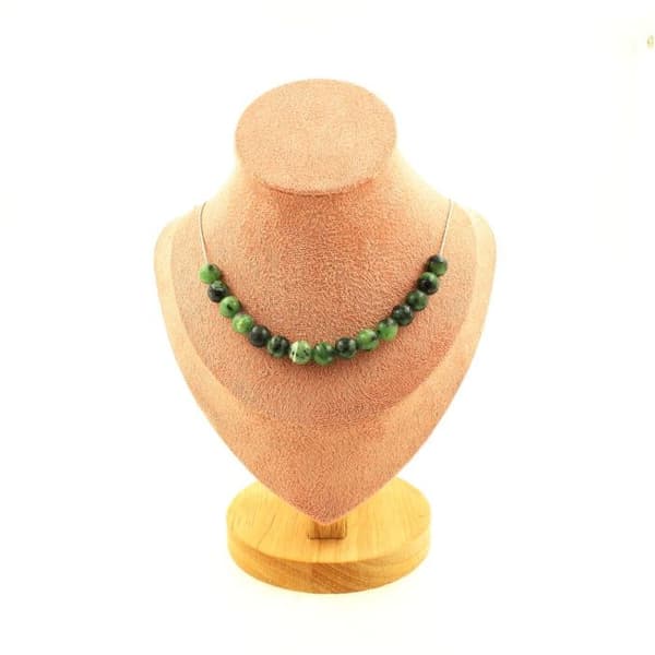 Stenar och mineraler. Halsband med 15 Epidote pärlor från Australien 8 mm. Rostfri kedja Halsband för kvinnor, män. Personlig storlek
