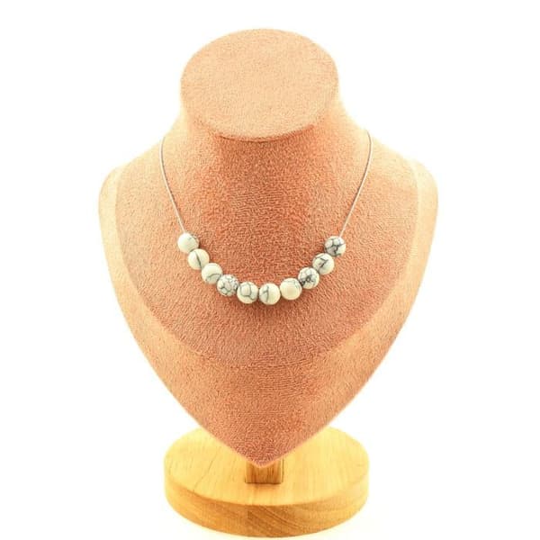 Stenar och mineraler. Halsband med 10 Howlitpärlor 8 mm. Rostfri kedja Halsband för kvinnor, män. Anpassningsbar storlek.