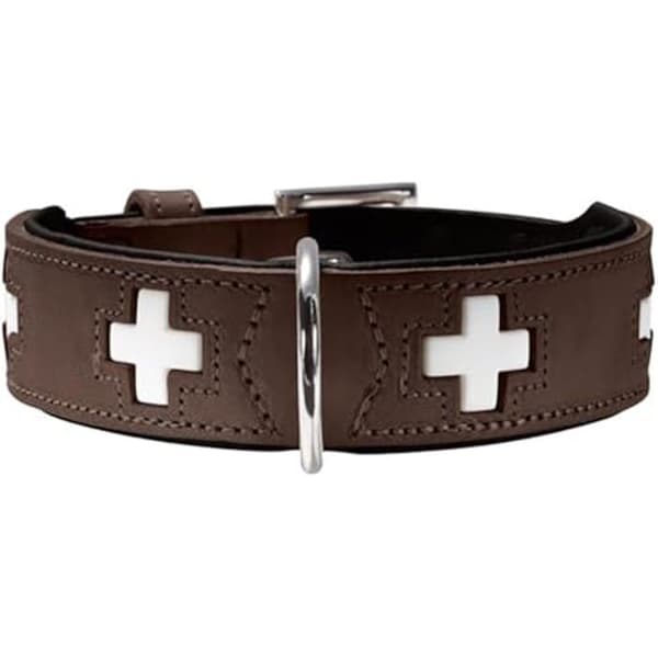 Hundhalsband - HUNTER - Schweizisk modell - 38-43,5 cm - Brun/Svart - Rostfritt stål