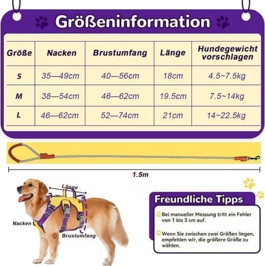 Justerbar træksele til hundesele – sort, pink, gul s/m/l