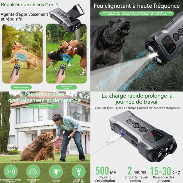 INN Anti bark hund ultraljud 2 i 1 800 mah 20-35 kHz LED-skärm 2 lägen och 2 typer ultraljud usb anti-bark med ficklampa