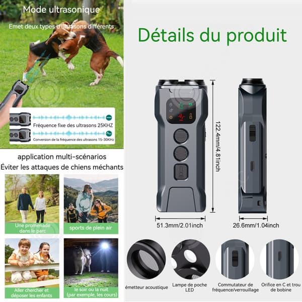 INN Anti bark hund ultraljud 2 i 1 800 mah 20-35 kHz LED-skärm 2 lägen och 2 typer ultraljud usb anti-bark med ficklampa