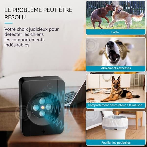INN Anti Bark Dog Ultrasonic 1500 mah 15-30khz 3 hastighetsinställning IPX4 Vattentät USB Anti Bark med ljudsensor och krok