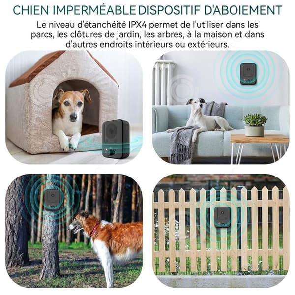 INN Anti Bark Dog Ultrasonic 1500 mah 15-30khz 3 hastighetsinställning IPX4 Vattentät USB Anti Bark med ljudsensor och krok