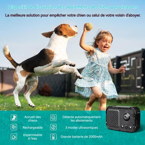 INN Anti Bark Dog 30khz IPX6 2000mAh vattentät ultraljudsbarkstoppare med 3 ultraljudslägen effektiv räckvidd