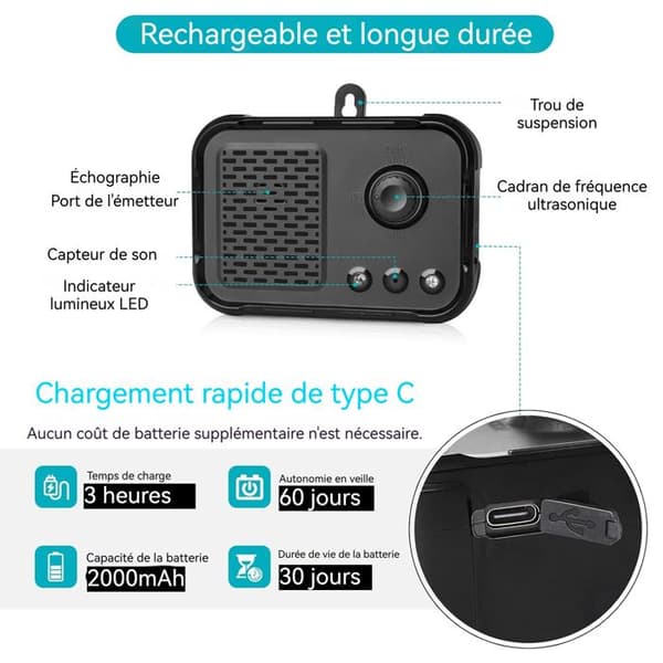 INN Anti Bark Dog 30khz IPX6 2000mAh vattentät ultraljudsbarkstoppare med 3 ultraljudslägen effektiv räckvidd