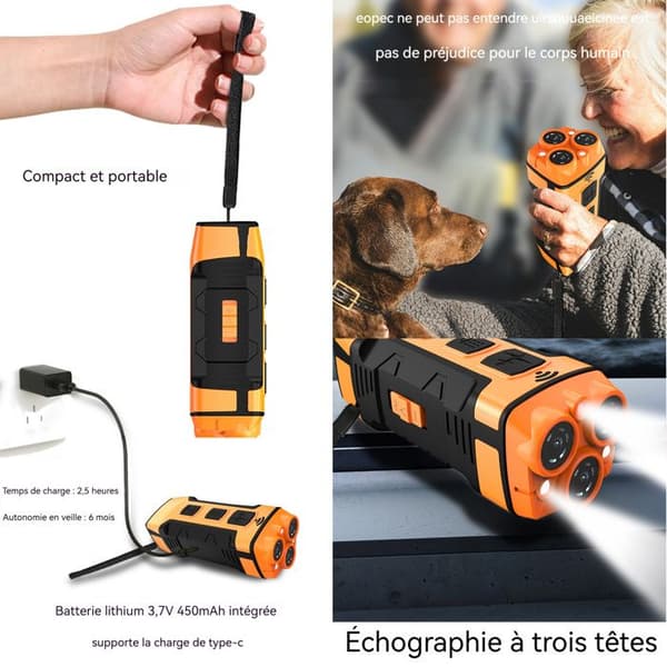 INN Antibark hund ultraljud 3 i 1 450mah 3 hastighetsjustering typ-c antibark med laser och ficklampa och ultraljud