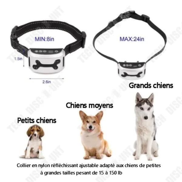 TD® uppladdningsbart hundhalsband mot skäll, träningshalsband, säkert och effektivt för husdjur, silverfärgad LCD-skärm