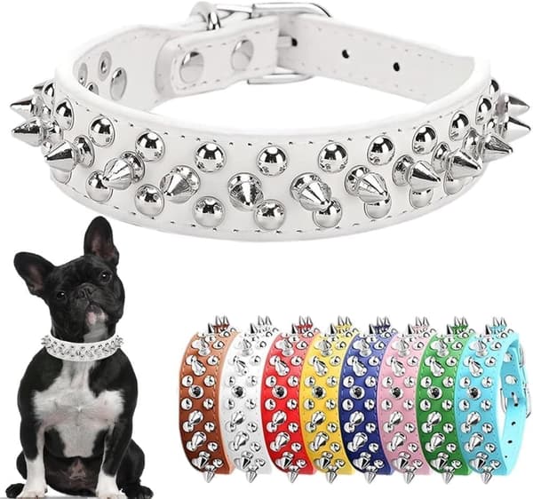 Hund & Katt Halsband med Nitar - Justerbar PU-läder, Passar Flera Storlekar, Skyddande för Betten