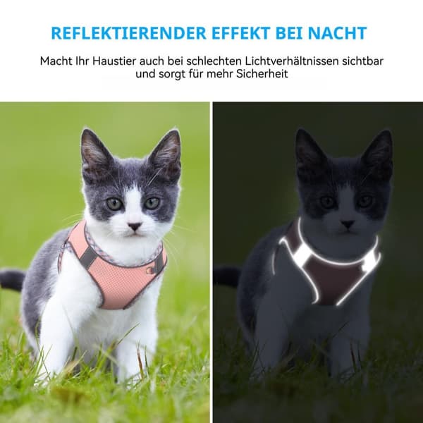 Justerbar hunde- og kattesele med snor, reflekterende og blød, sikker pasform