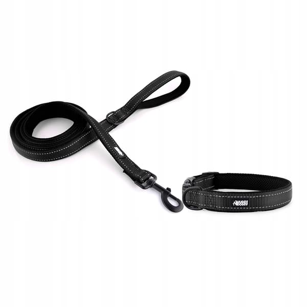 Hundkoppel svart starkt promenadkoppel traditionellt 2m HUGGY DOGGY S