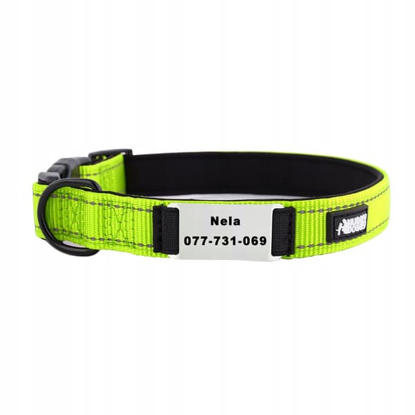 HUGGY DOGGY bulldoghalsbånd med navn og telefonnummer REFLEKTERENDE M