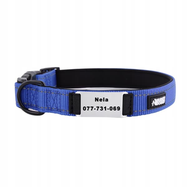 HUGGY DOGGY hundhalsband med namn och telefonnummer graverat M
