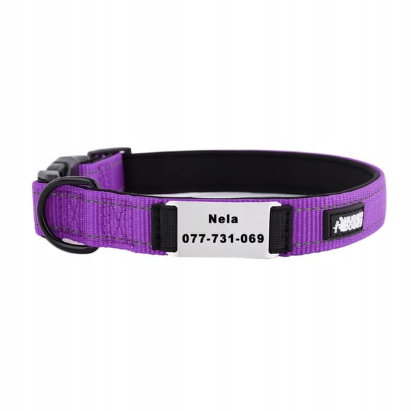 HUGGY DOGGY halsbånd til hyrdehund med navn og telefonnummer SOLID L