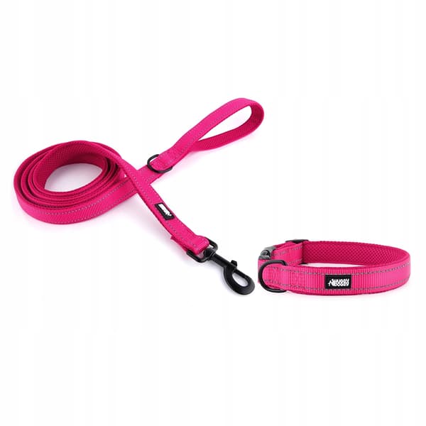 HUGGY DOGGY halsbånd til store hunde pink REFLEKTERENDE justerbar spænde L