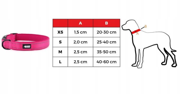HUGGY DOGGY halsbånd til store hunde pink REFLEKTERENDE justerbar spænde L