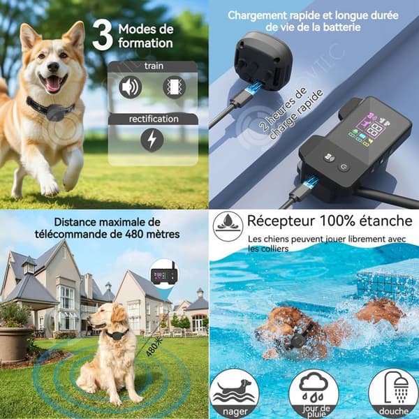 INN koppel anti skällande hund Justerbar 3 lägen Vattentät Med fjärrkontroll trådlöst elektroniskt stängsel anti skällande hund