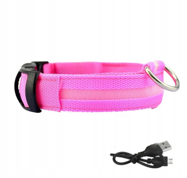 DOGS LED Vedenpitävä Lemmikkikaulapanta USB-kaapeli VAALEANPUNAINEN XL 52-60cm