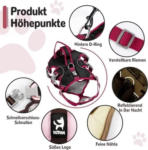 Lollanda Justerbar Træksele til Hundesele – Sort, Pink, Gul S/M/L
