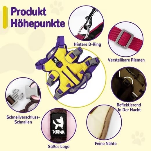Lollanda Justerbar Træksele til Hundesele – Sort, Pink, Gul S/M/L