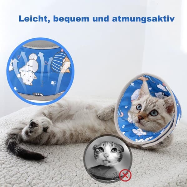 Lollanda Kattens skyddshalsband, mjukt och justerbart för att förhindra slickning av sår