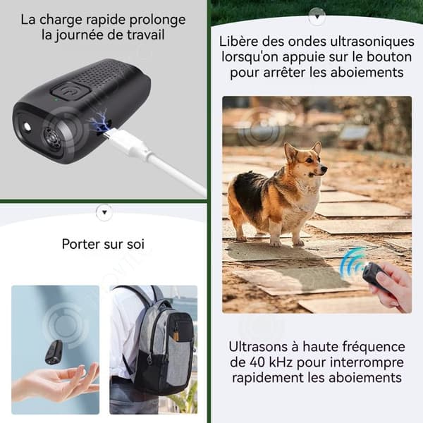 INN Anti-Bark Enhet 300mAH 40khz Ultraljudsrepeller för hundar, portabel träningsapparat med dubbelsensor och LED