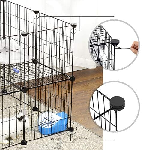 Laulujen 2-vaiheinen metalli-lemmikkieläinten playpen, 36 ruudukkopaneelia, pienten eläinten räätälöity purku, musta