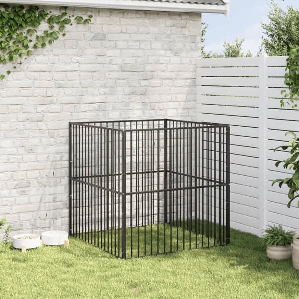 vidaXL hundegård 4 paneler galvaniseret stål sort