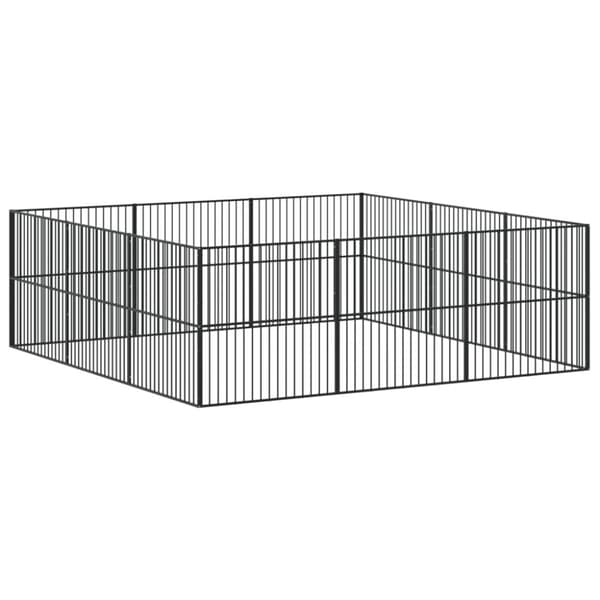 vidaXL hundegård 12 paneler galvaniseret stål sort
