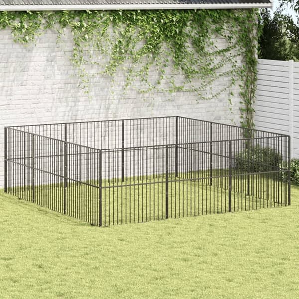 vidaXL hundegård 12 paneler galvaniseret stål sort