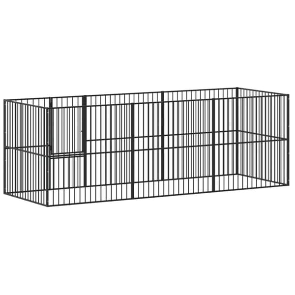 vidaXL hundegård 8 paneler galvaniseret stål sort