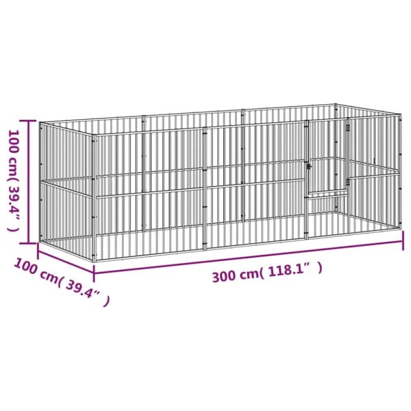 vidaXL hundegård 8 paneler galvaniseret stål sort