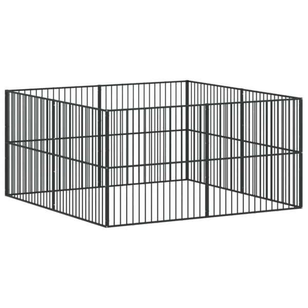 vidaXL hundegård 8 paneler galvaniseret stål sort