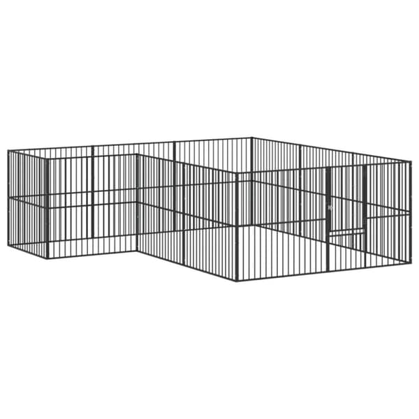 vidaXL hundegård 12 paneler galvaniseret stål sort